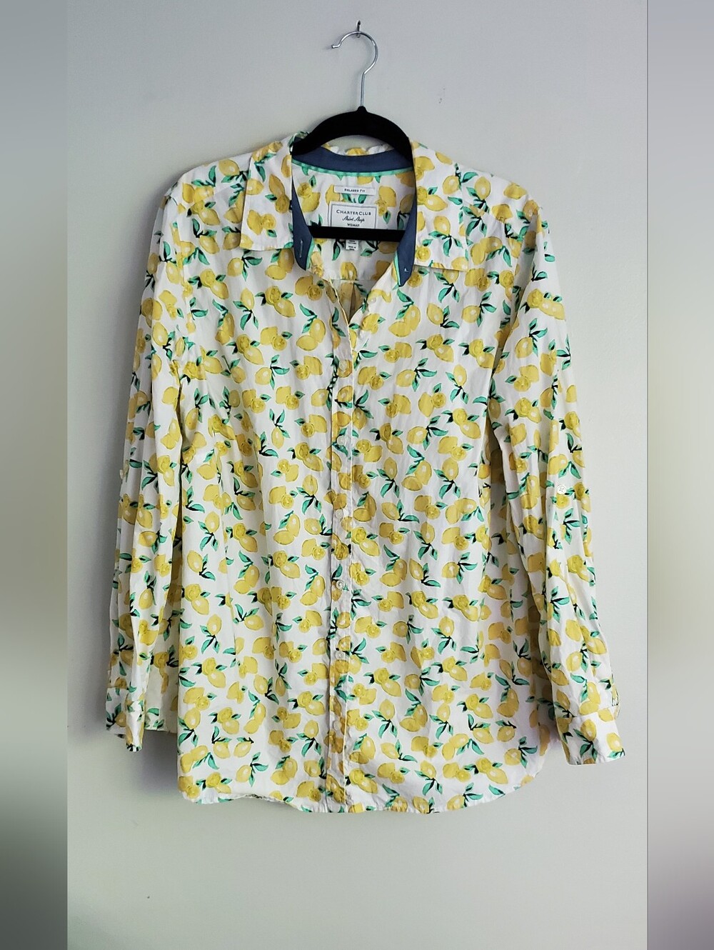 Charter Club lemon print shirt Button Down 100% Cotton Size 16W